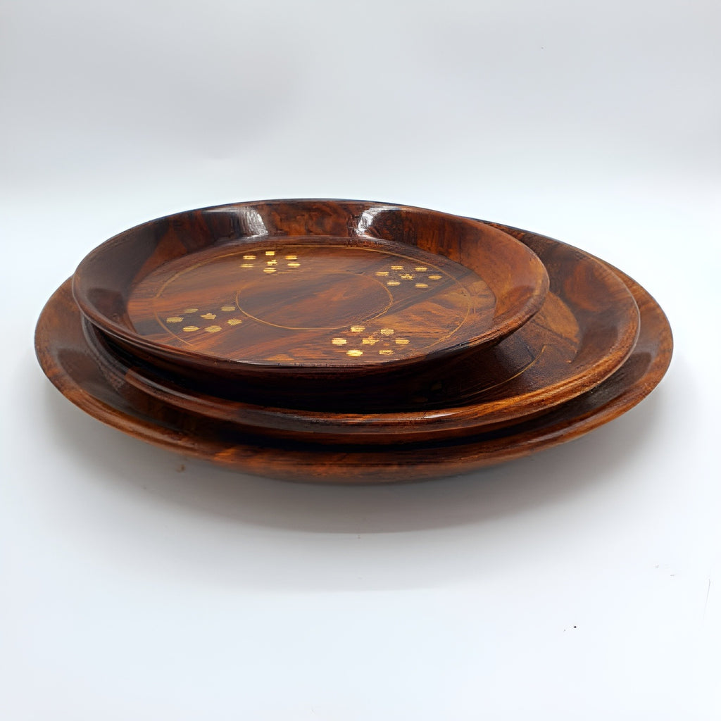 Handcrafted Wooden Brass Plates - Set of 3