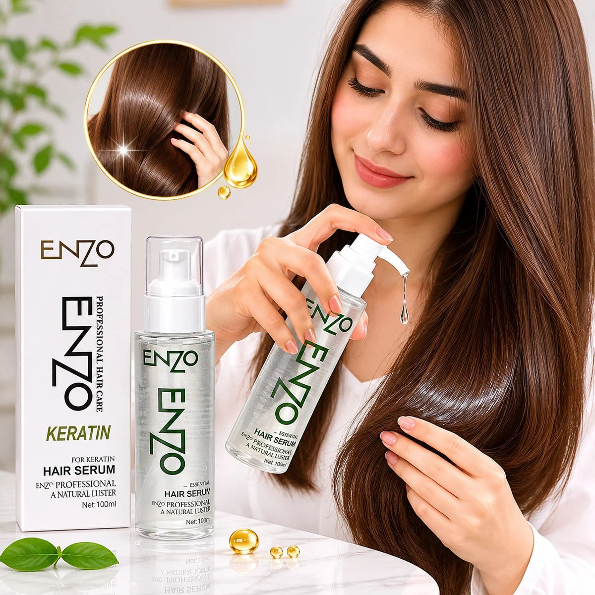 Enzo Keratin Hair Serum – Hair Straightening And Smoothing Serum for Men And Women - 100ml